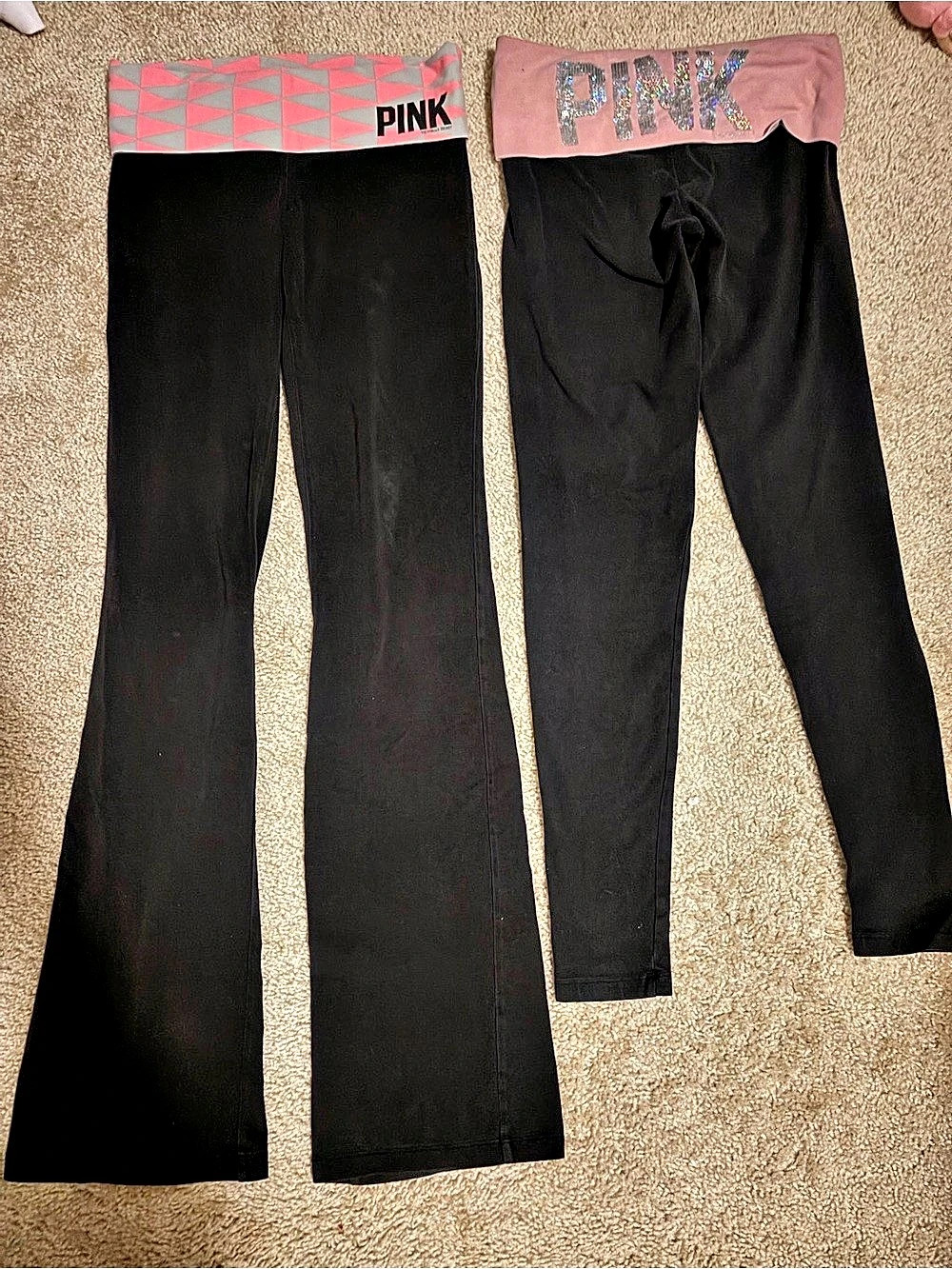 Vintage (2012) PINK Foldover Flare Yoga Pants Black & Leggings bundle